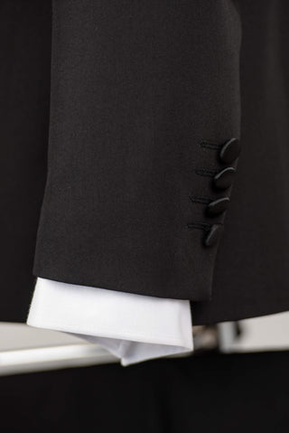 Black Quesste extended tuxedo with satin lapels