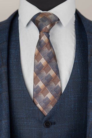 Zils Azzaro slim fit uzvalks ar vesti un rūtainu rakstu