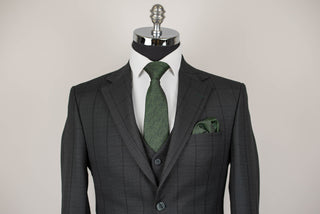 Tumši zaļš Azzaro slim fit uzvalks ar vesti un rūtainu rakstu