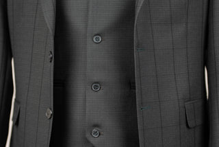 Tumši zaļš Azzaro slim fit uzvalks ar vesti un rūtainu rakstu