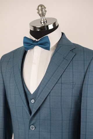 Gaiši zils Azzaro slim fit uzvalks ar vesti un rūtainu rakstu