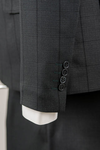 Tumši zaļš Azzaro slim fit uzvalks ar vesti un rūtainu rakstu
