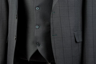 Tumši zaļš Azzaro slim fit uzvalks ar vesti un rūtainu rakstu