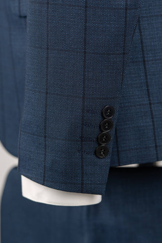 Zils Azzaro slim fit uzvalks ar vesti un rūtainu rakstu