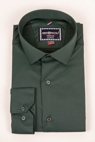 Dark green Nino Pacoli easy-iron, low-wrinkle extended shirt