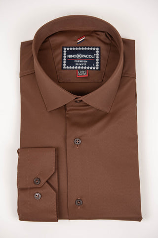 Brown Nino Pacoli easy-iron, low-wrinkle extended shirt