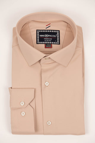 Beige Nino Pacoli easy-iron, low-wrinkle extended shirt