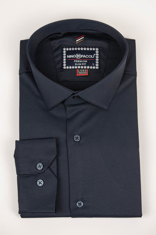 Dark blue Nino Pacoli easy-iron, low-wrinkle extended shirt