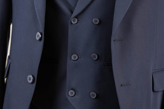 Dark blue Quesste slim fit suit with a double-breasted vest