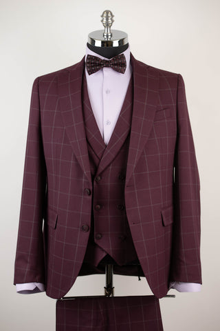 Bordo krāsas Quesste slim fit uzvalks ar vieglu rūtainu rakstu un divrindu pogu vesti