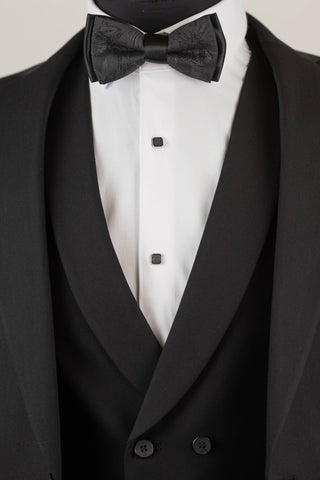 Black Quesste slim fit suit with a double-breasted vest