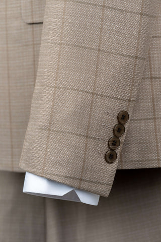 Dark beige Moda Vinci regular fit suit with a vest and a plaid pattern