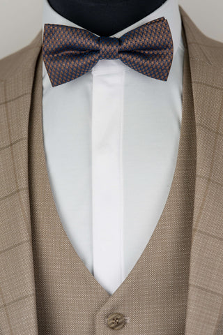 Dark beige Moda Vinci regular fit suit with a vest and a plaid pattern