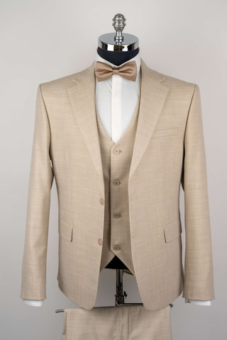 Light beige Moda Vinci slim fit suit with a vest