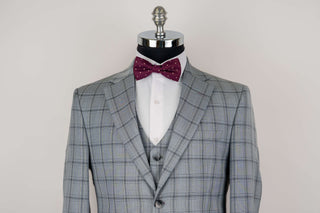 Light grey Azzaro slim fit suit with a vest and a plaid pattern