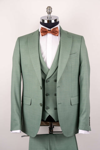 Eucalyptus green Quesste slim fit suit with a double-breasted vest