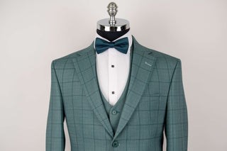 Dark eucalyptus green Moda Vinci slim fit suit with a vest and a plaid pattern