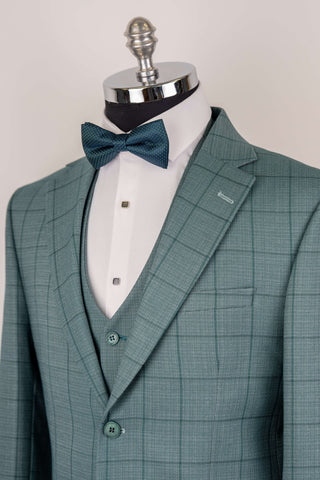 Dark eucalyptus green Moda Vinci slim fit suit with a vest and a plaid pattern