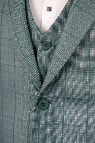 Dark eucalyptus green Moda Vinci slim fit suit with a vest and a plaid pattern