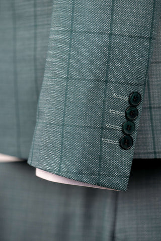 Dark eucalyptus green Moda Vinci slim fit suit with a vest and a plaid pattern