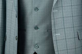 Dark eucalyptus green Moda Vinci slim fit suit with a vest and a plaid pattern