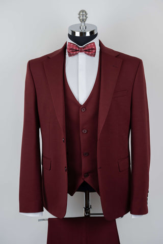 Burgundy Azzaro slim fit suit with a vest