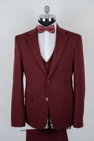 Burgundy Azzaro slim fit suit with a vest