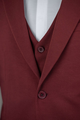 Burgundy Azzaro slim fit suit with a vest