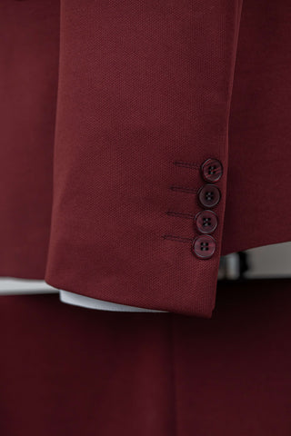 Burgundy Azzaro slim fit suit with a vest