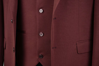 Burgundy Azzaro slim fit suit with a vest