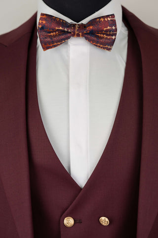 Burgundy Quesste slim fit suit with gold buttons and a double-breasted vest