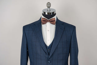 Dark blue Moda Vinci regular fit suit with a vest and a plaid pattern