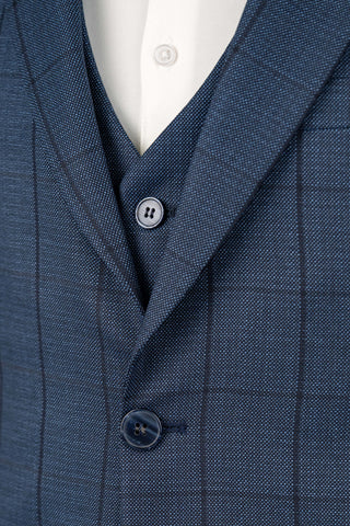 Dark blue Moda Vinci regular fit suit with a vest and a plaid pattern