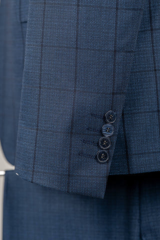 Dark blue Moda Vinci regular fit suit with a vest and a plaid pattern