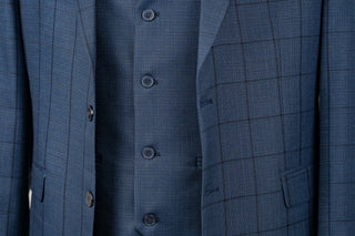 Dark blue Moda Vinci regular fit suit with a vest and a plaid pattern