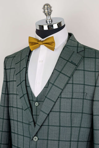 Green Moda Vinci regular fit suit with a vest and a plaid pattern