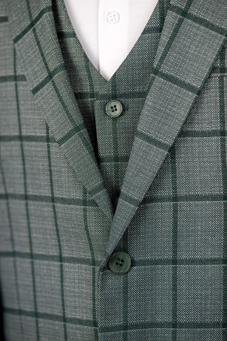 Green Moda Vinci regular fit suit with a vest and a plaid pattern