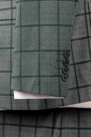Green Moda Vinci regular fit suit with a vest and a plaid pattern