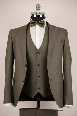 Olīvzaļš Emilio Massimo slim fit uzvalks ar vesti