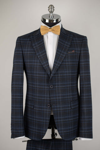 Tumši zils Emilio Massimo slim fit uzvalks ar rūtainu rakstu