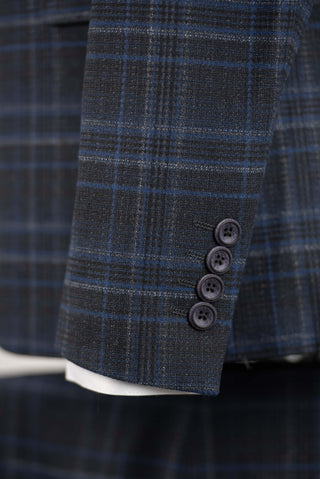 Tumši zils Emilio Massimo slim fit uzvalks ar rūtainu rakstu