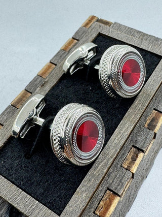 Silver cufflinks with red ornaments